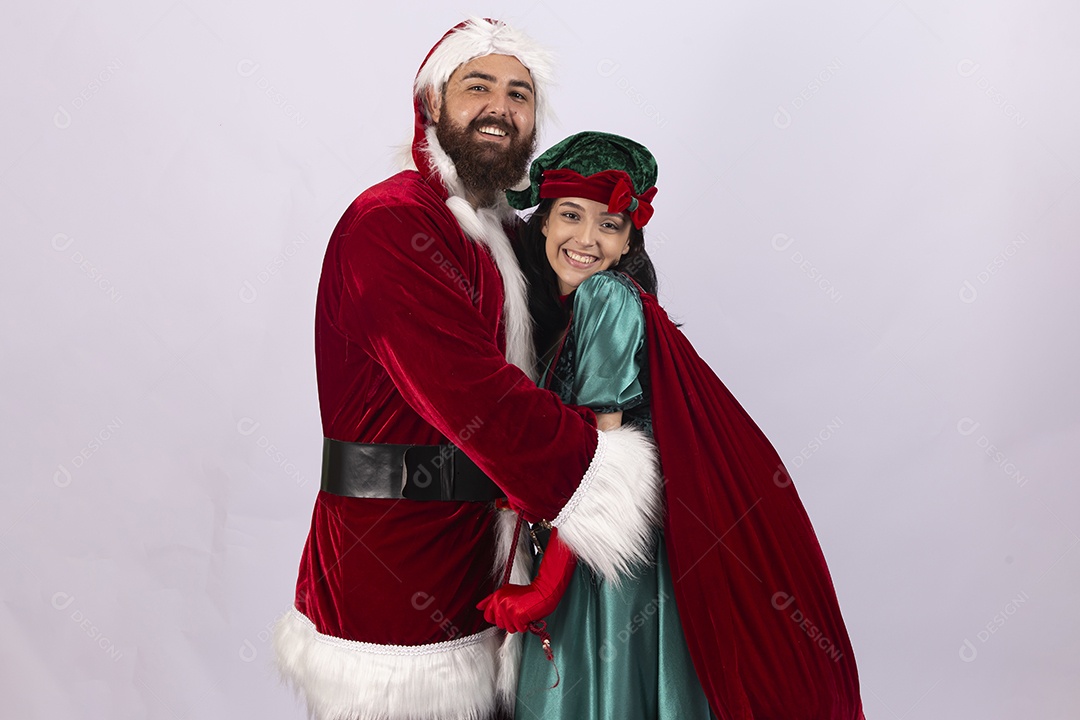 Papai Noel e duende sobre fundo branco