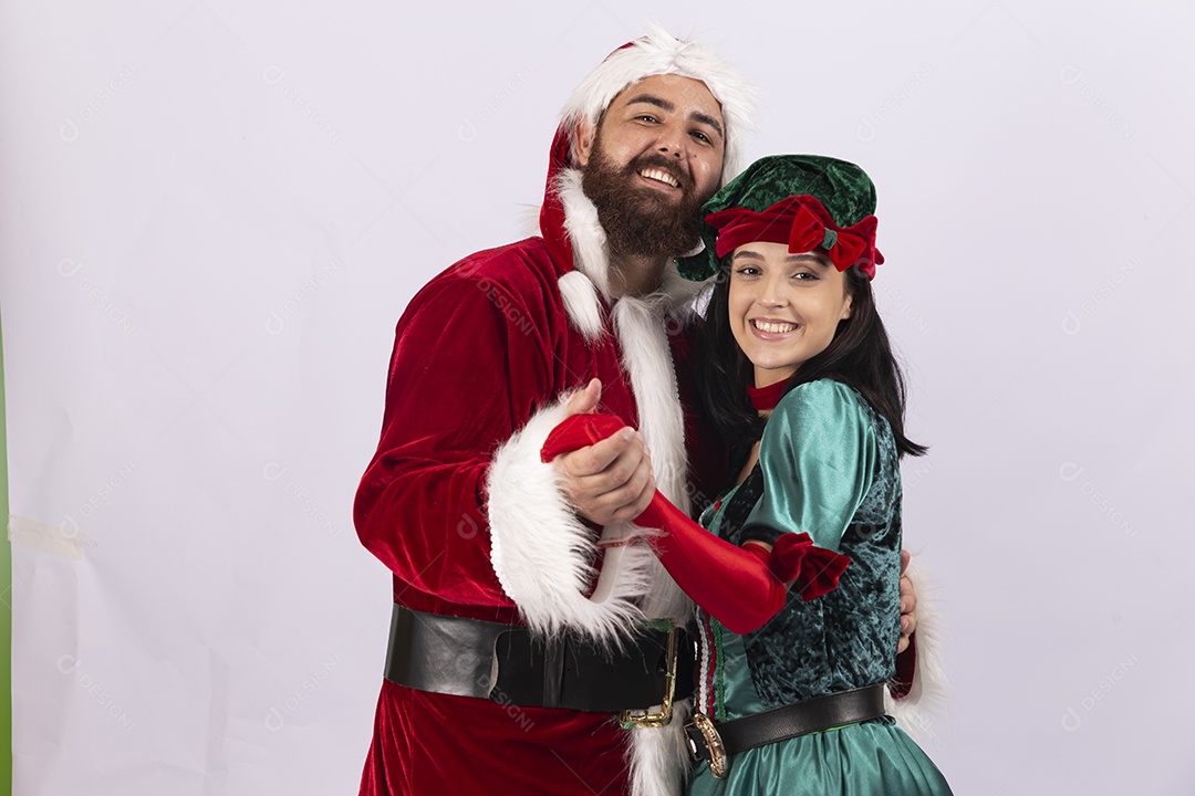 Papai Noel e duende sobre fundo branco