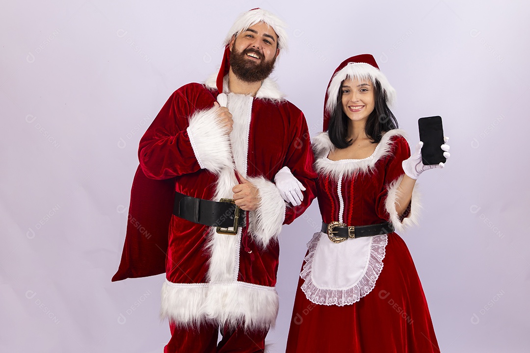 Papai Noel e jovem sobre fundo branco