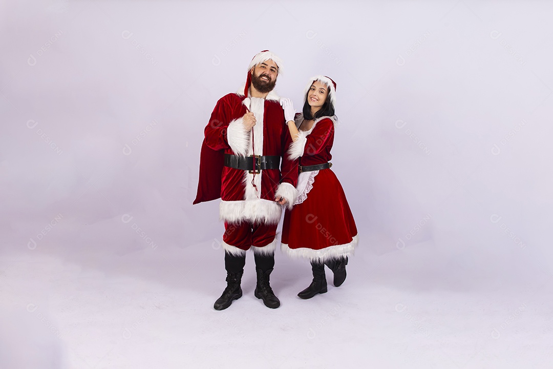 Papai Noel e jovem sobre fundo branco