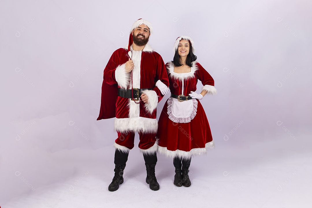 Papai Noel e jovem sobre fundo branco