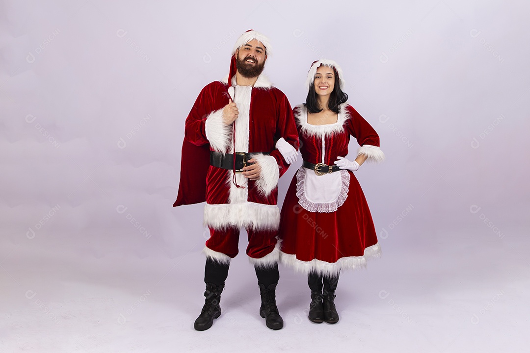 Papai Noel e jovem sobre fundo branco