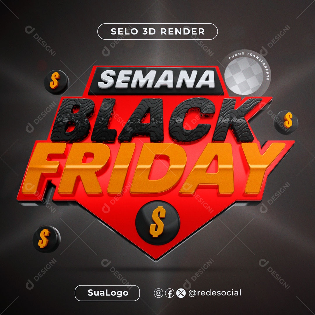 Semana Black Friday Selo 3D Para Composição PSD