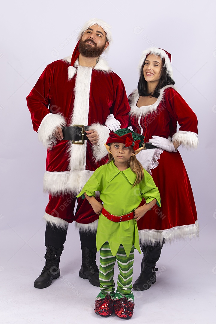 Papai e Noel e mamãe Noel sobre fundo branco
