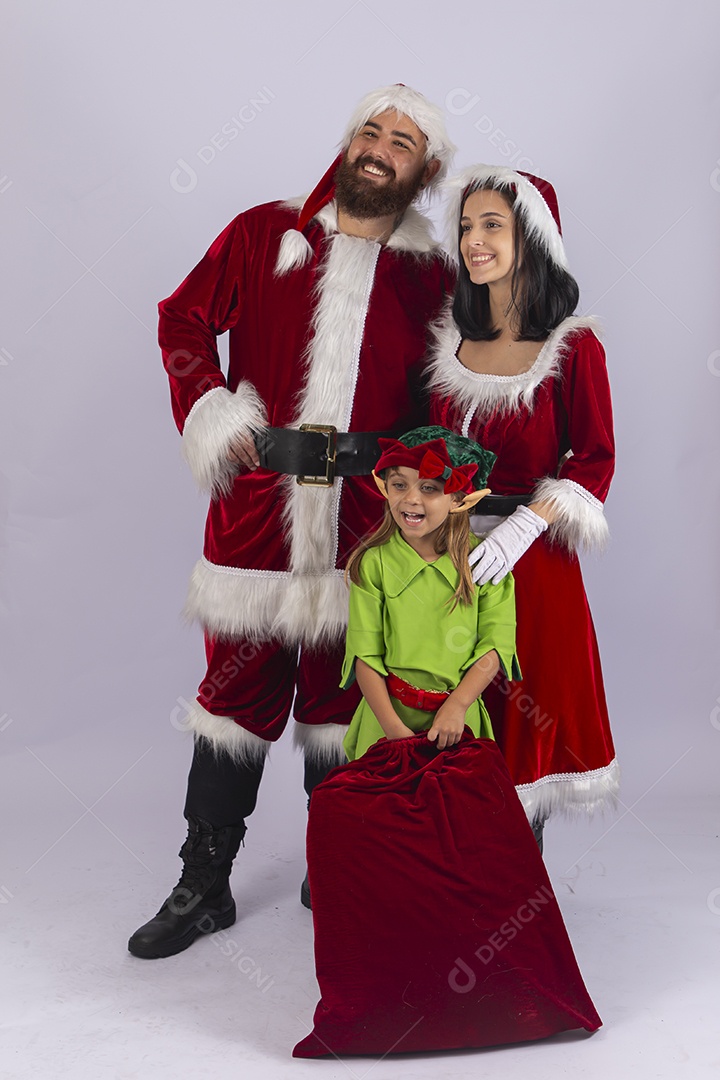 Papai e Noel e mamãe Noel sobre fundo branco