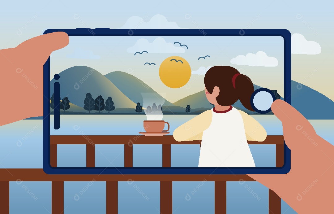 Homem Tirando Foto de Paisagem Ilustração Vetor EPS