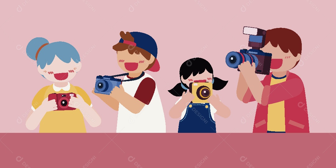 Crianças com Câmeras Ilustração Vetor EPS