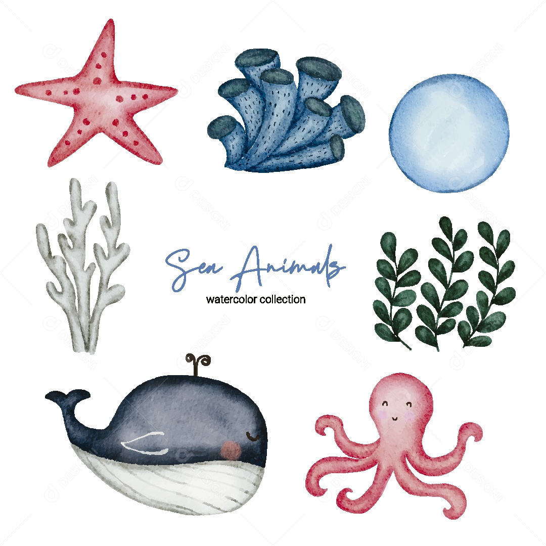 Coleção de Aquarela de Animal Ilustração Vetor EPS