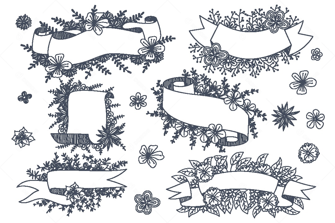 Conjunto de Fitas com Flores Ilustrações Vetor EPS
