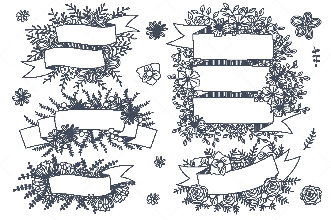 Conjunto de Fitas com Flores Ilustrações Vetor EPS