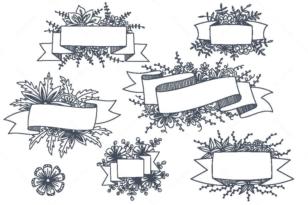 Conjunto de Fitas com Flores Ilustrações Vetor EPS