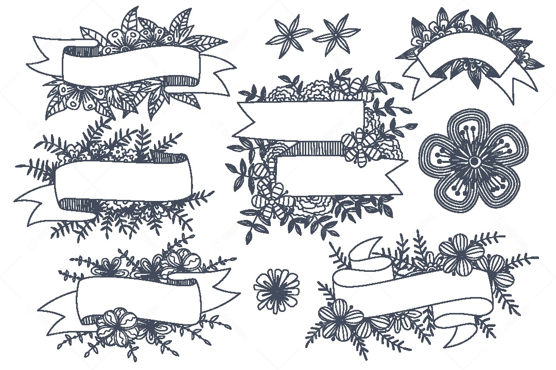 Conjunto de Fitas com Flores Ilustrações Vetor EPS