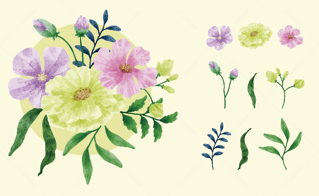 Conjunto de Flores Ilustrações Vetor EPS