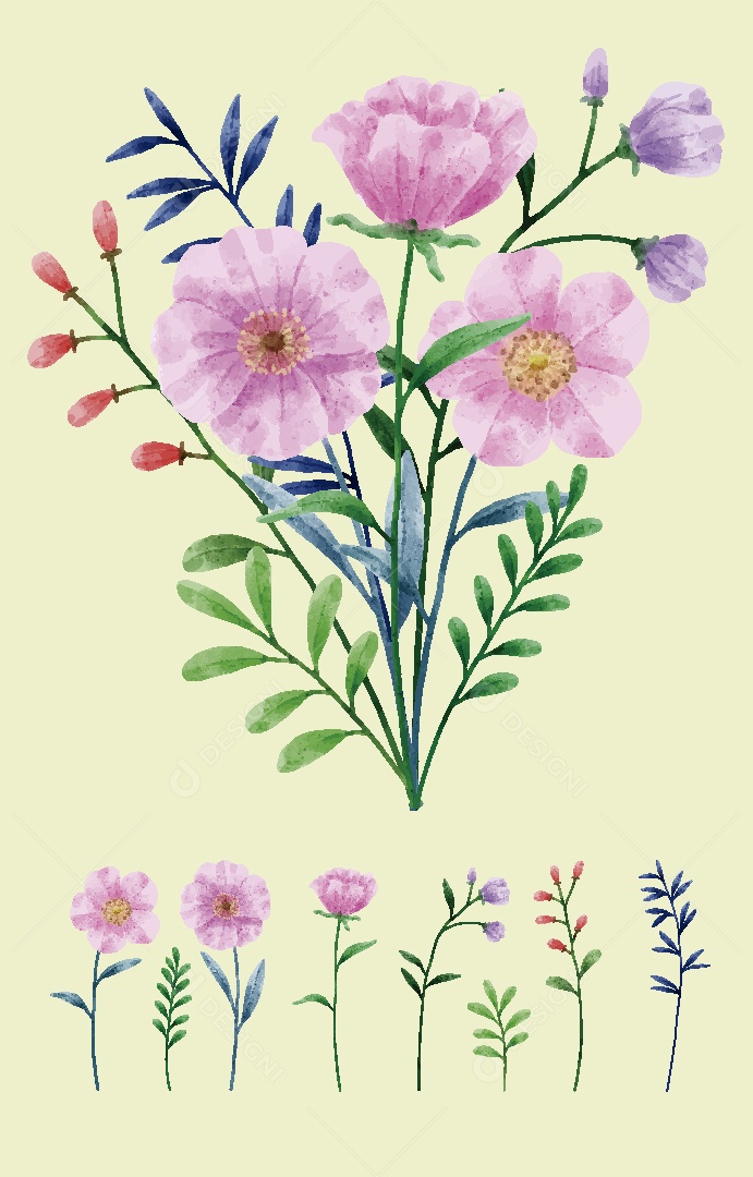 Conjunto de Flores Ilustrações Vetor EPS