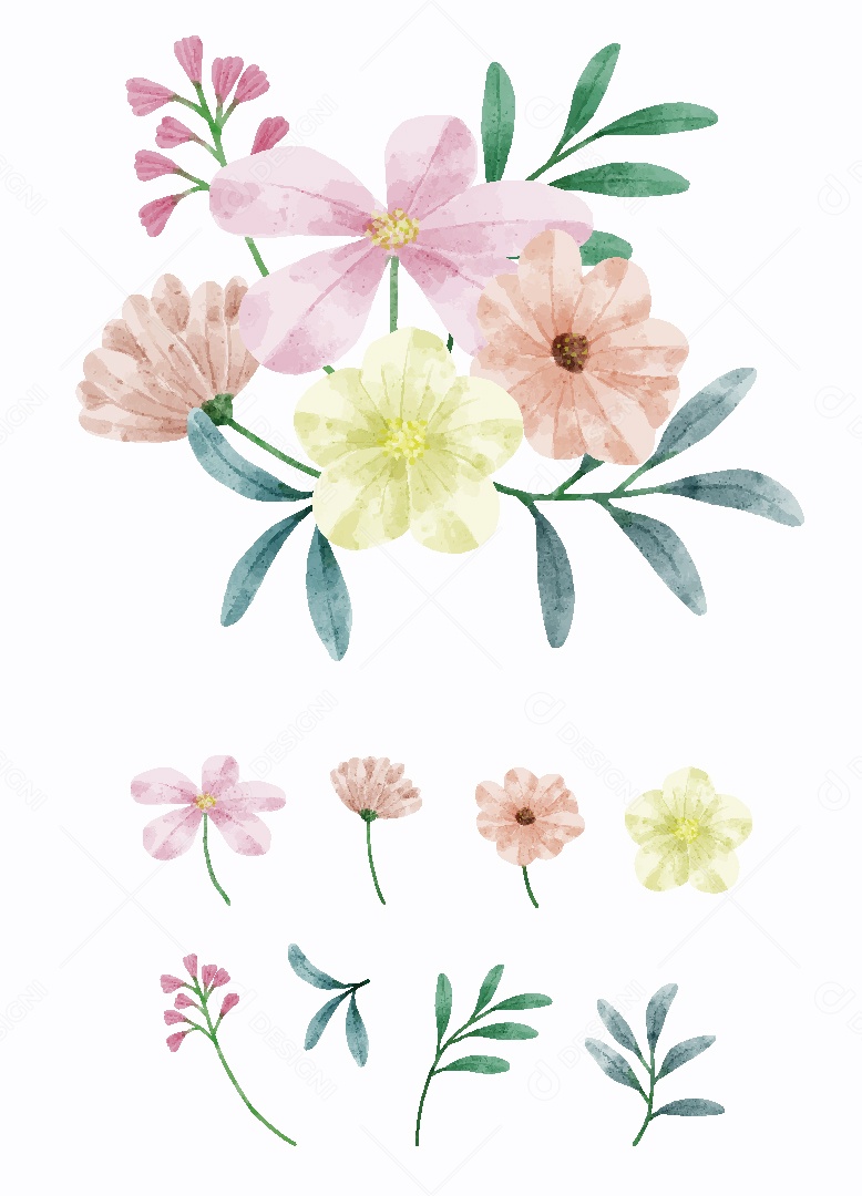 Conjunto de Flores Ilustrações Vetor EPS