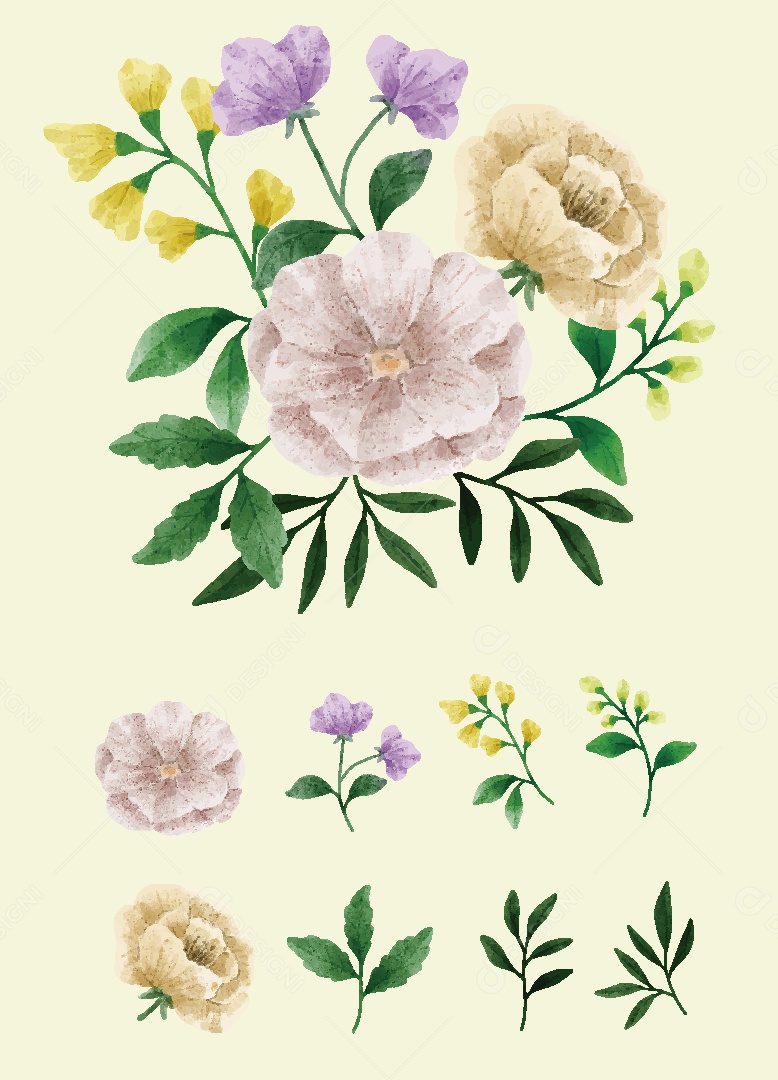 Conjunto de Flores Ilustrações Vetor EPS