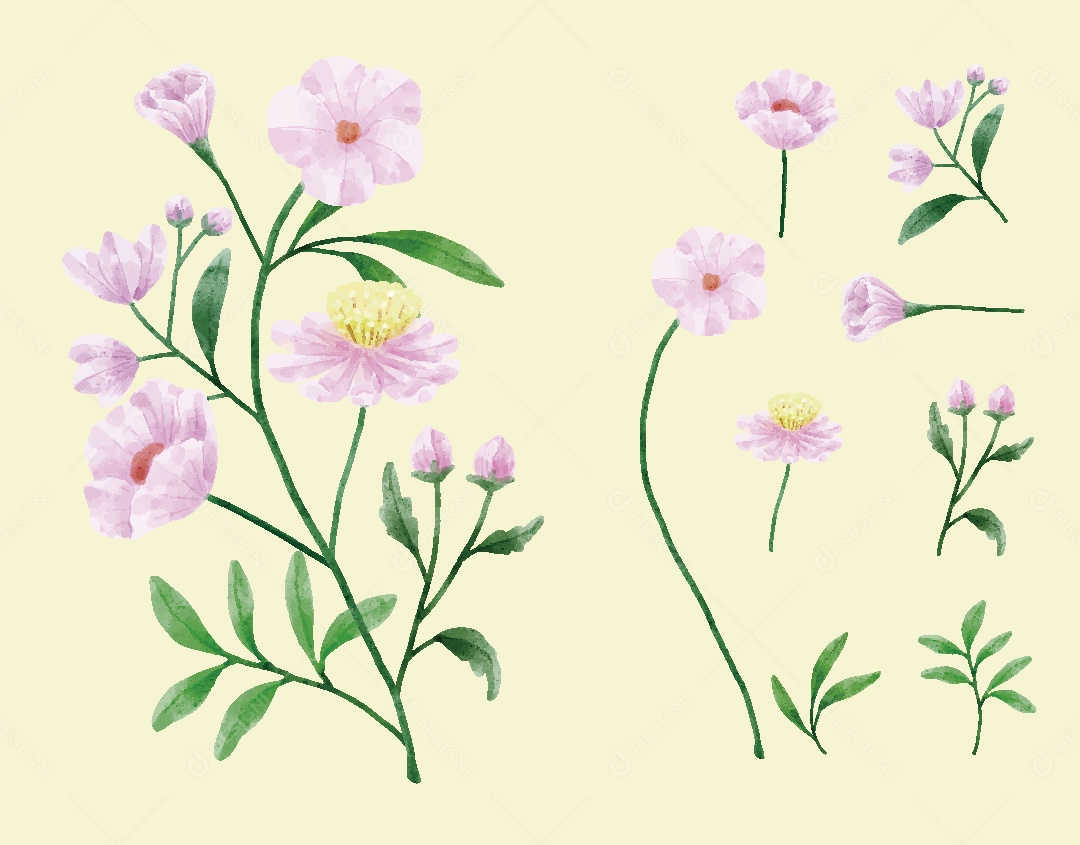 Conjunto de Flores Ilustrações Vetor EPS