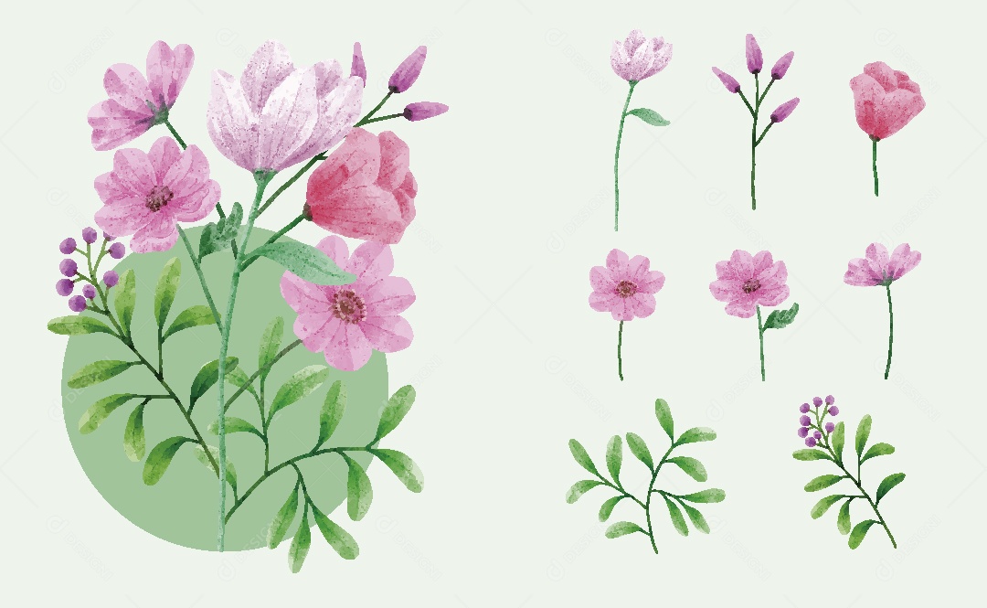 Conjunto de Flores Ilustrações Vetor EPS