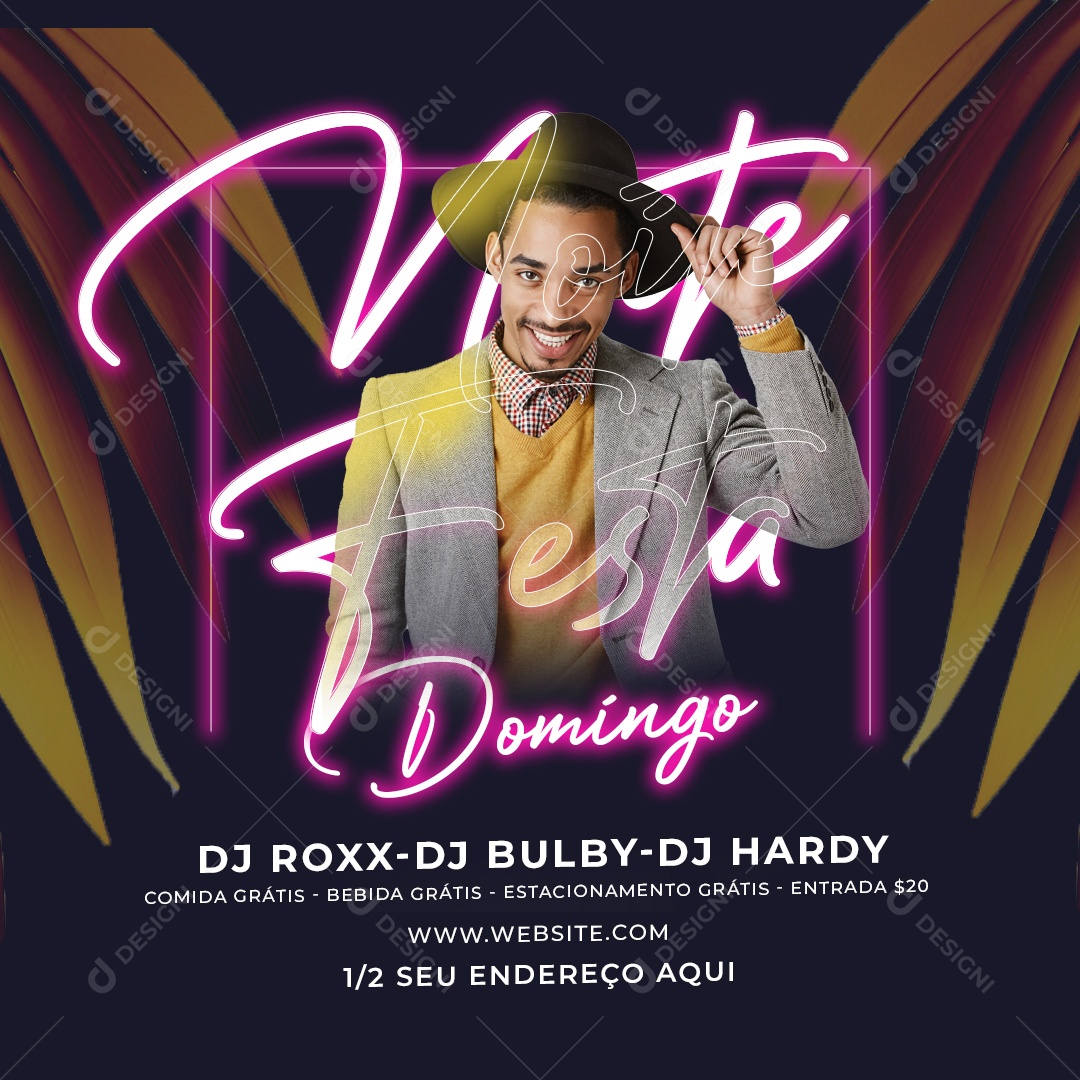 Social Media Flyer Noite Festa Domingo PSD Editável