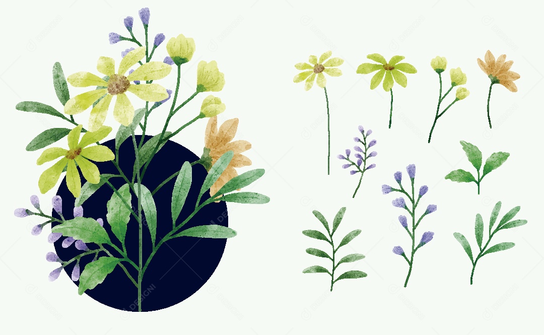 Conjunto de Flores Ilustrações Vetor EPS