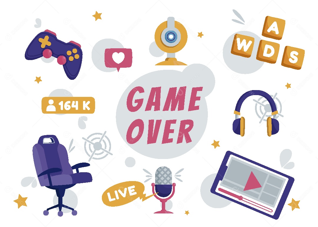 Game Over Ícones de Jogos Ilustração Vetor EPS