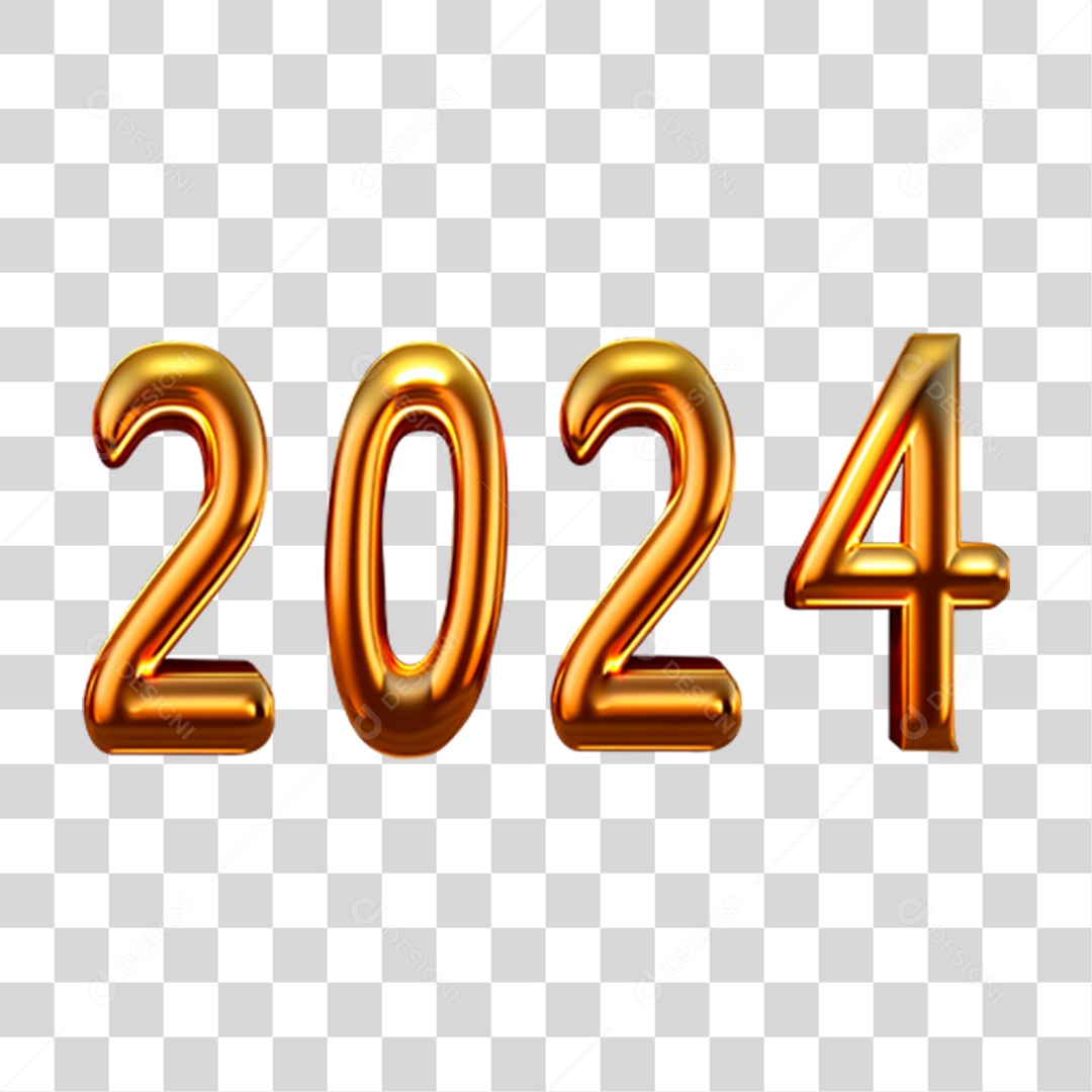 Elemento 3D 2024 Números Dourados PNG Transparente