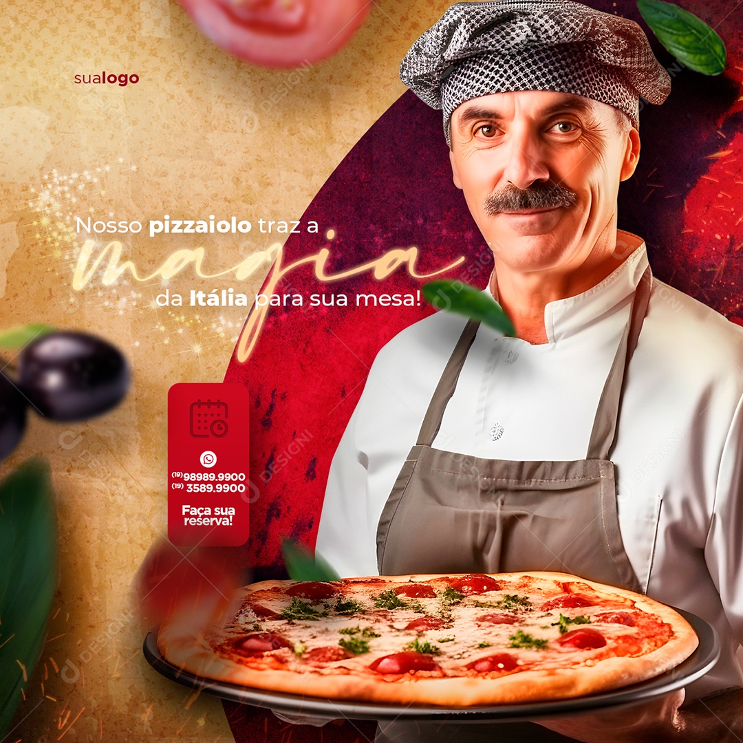 Pizzaria Nosso Pizzaiolo Traz a Magia da Itália para sua Mesa Social Media PSD Editável