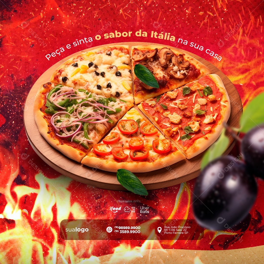 Pizzaria Peça e Sinta o Sabor da Itália na sua Casa Pizza Italiana Social Media PSD Editável