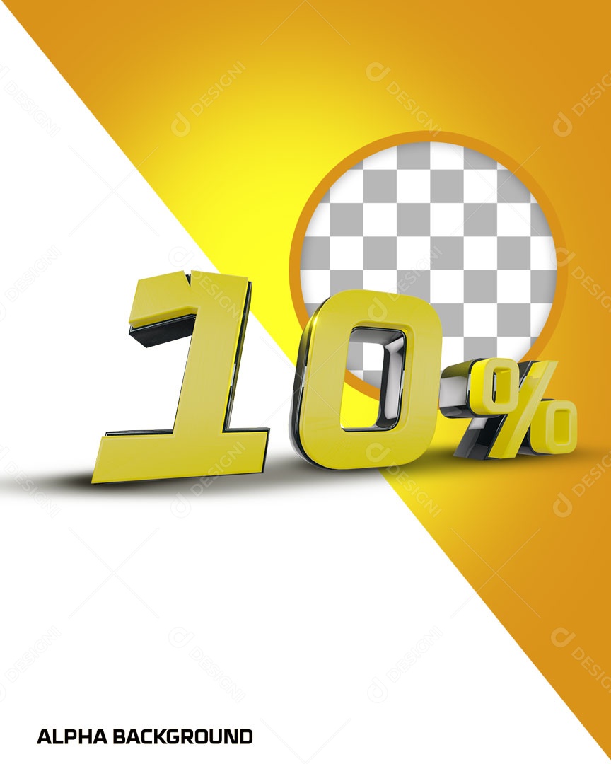 Número 3D 10% Desconto Amarelo Para Composição PSD