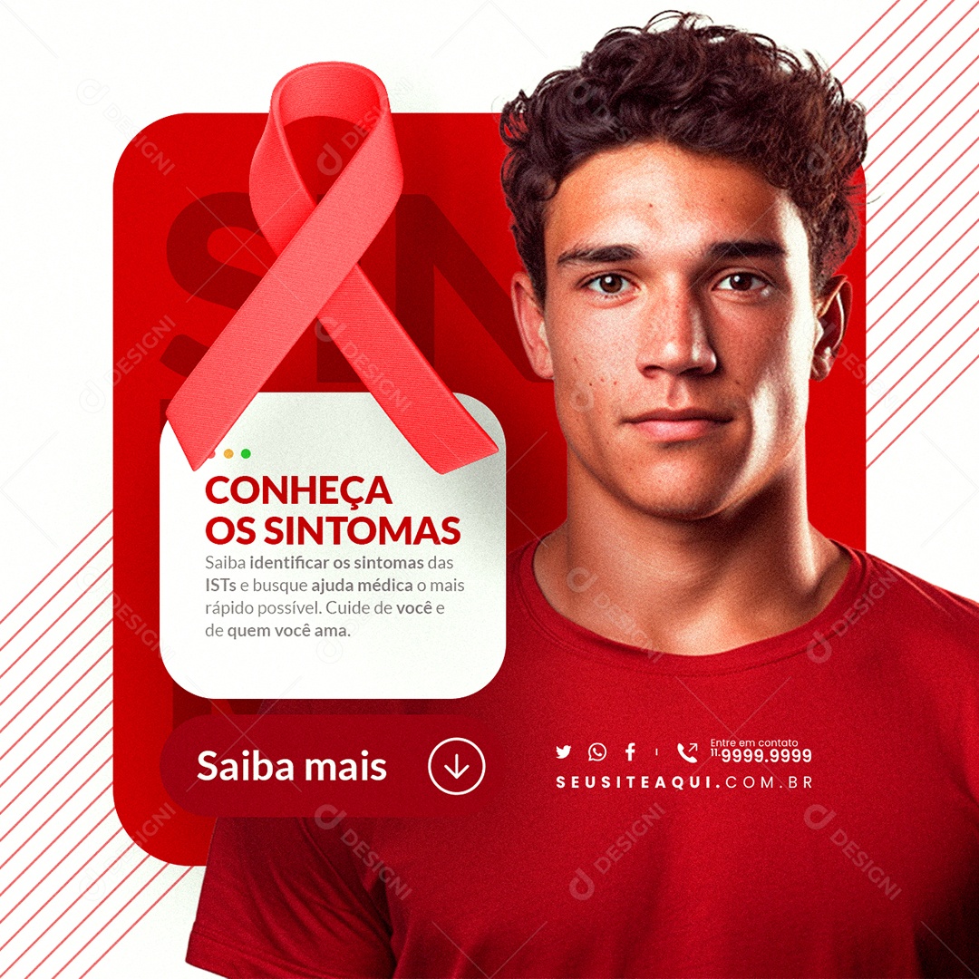 Campanha Publicitária Dezembro Vermelho Conheça os Sintomas Saiba Mais Social Media PSD Editável