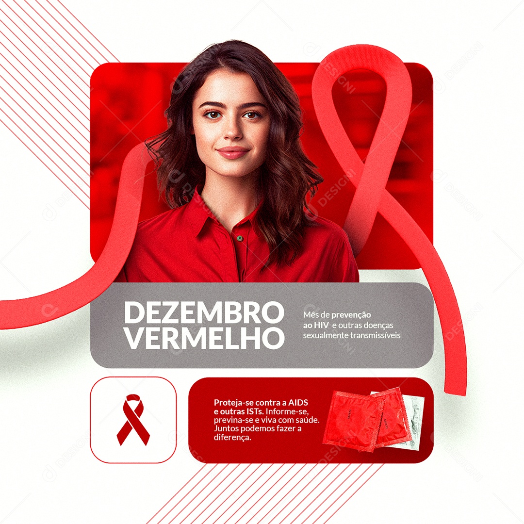 Campanha Publicitária Dezembro Vermelho Realize o Teste de HIV Regularmente Social Media PSD Editável