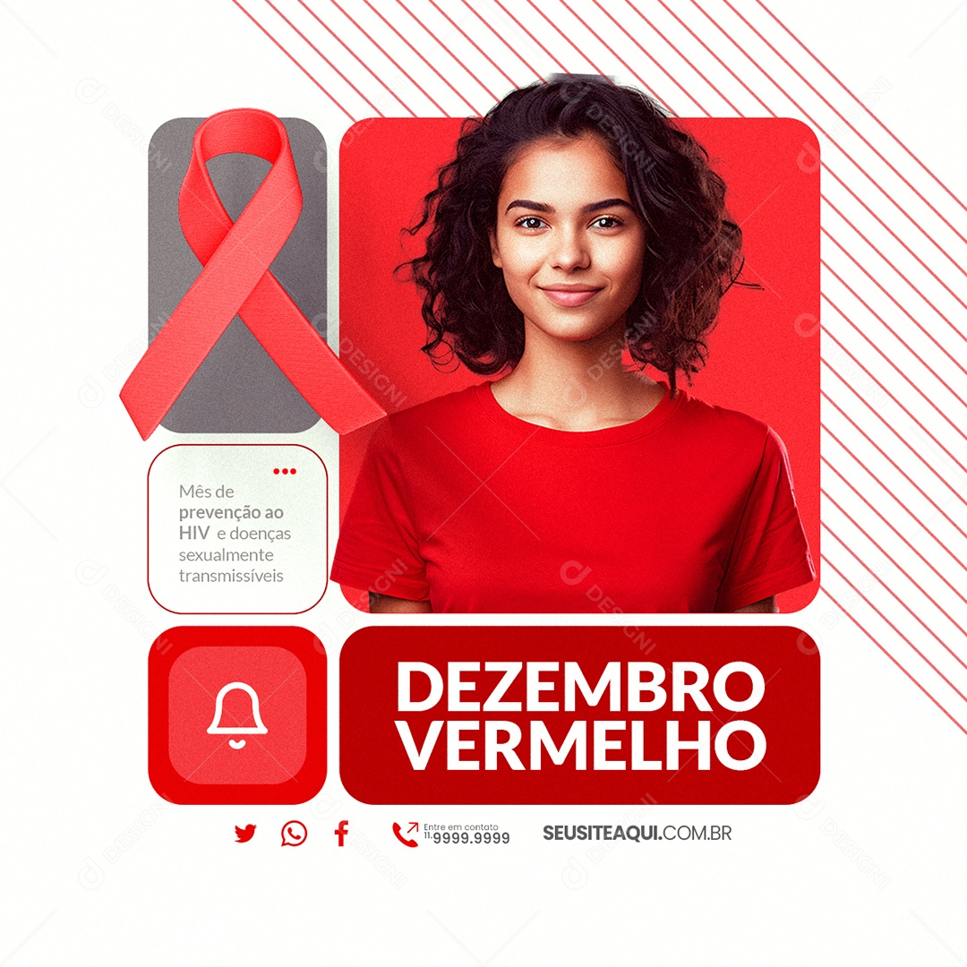 Campanha Publicitária Dezembro Vermelho Mês de Prevenção ao HIV Social Media PSD Editável