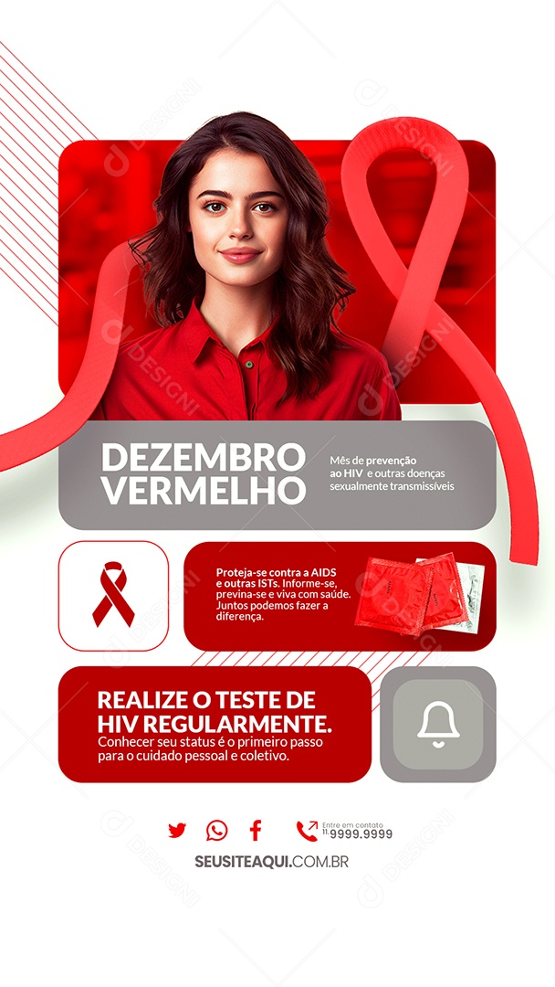 Story Campanha Publicitária Dezembro Vermelho Realize o Teste de HIV Regularmente Social Media PSD Editável