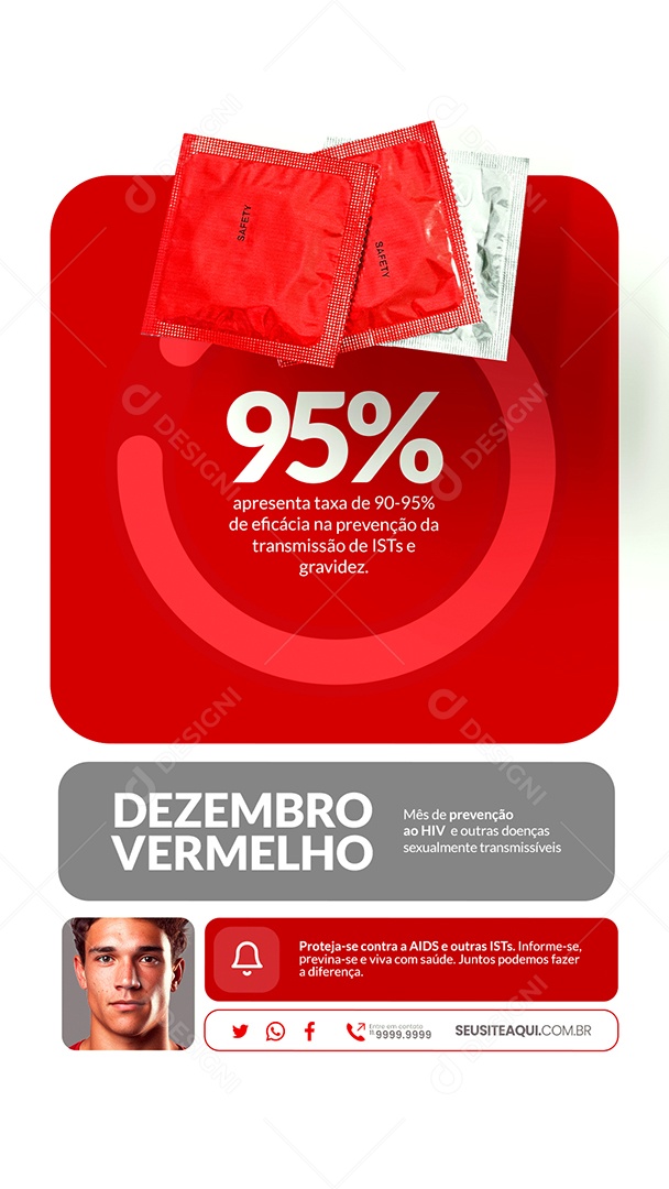 Story Campanha Publicitária Dezembro Vermelho 95% Apresenta Taxa de 90 a 95% de Eficácia Social Media PSD Editável