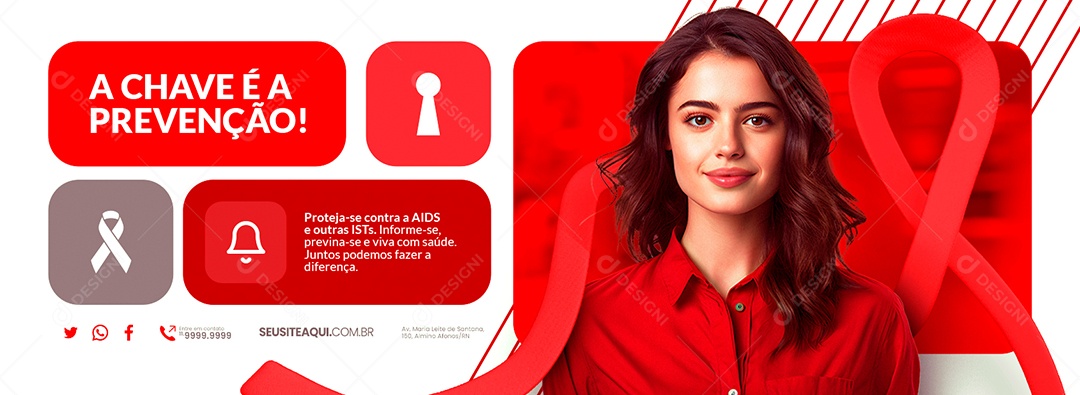 Campanha Publicitária Dezembro Vermelho Web Banner A Chave é a Prevenção Social Media PSD Editável
