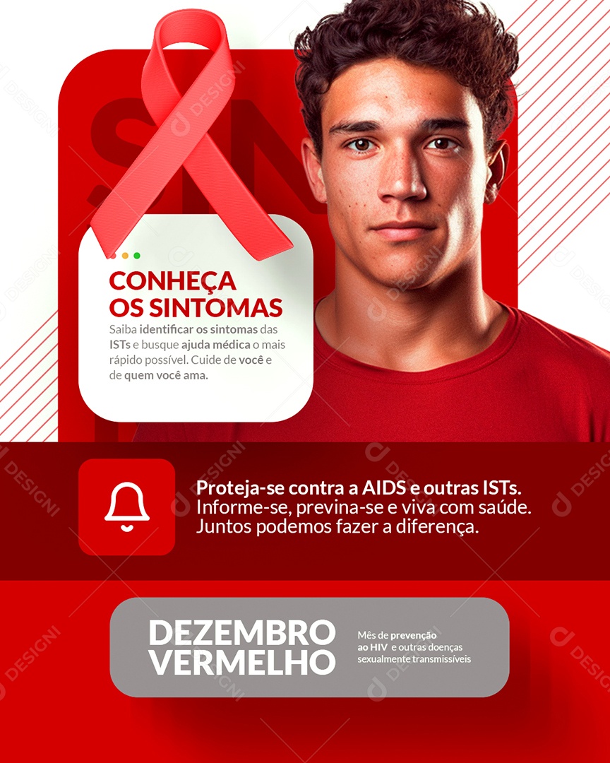 Campanha Publicitária Flyer Dezembro Vermelho Conheça os Sintomas Social Media PSD Editável