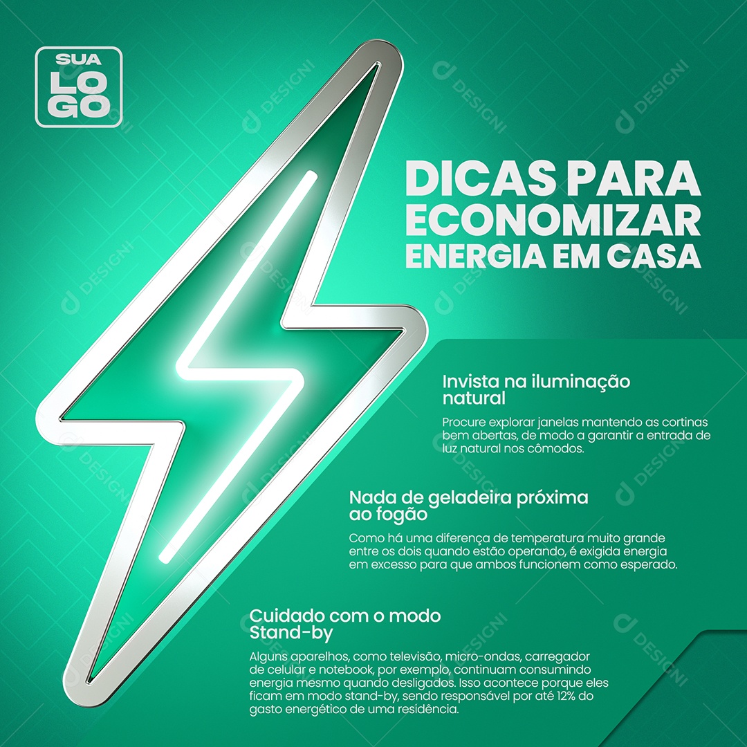 Social Media Dicas Para Economizar Energia em Casa PSD Editável