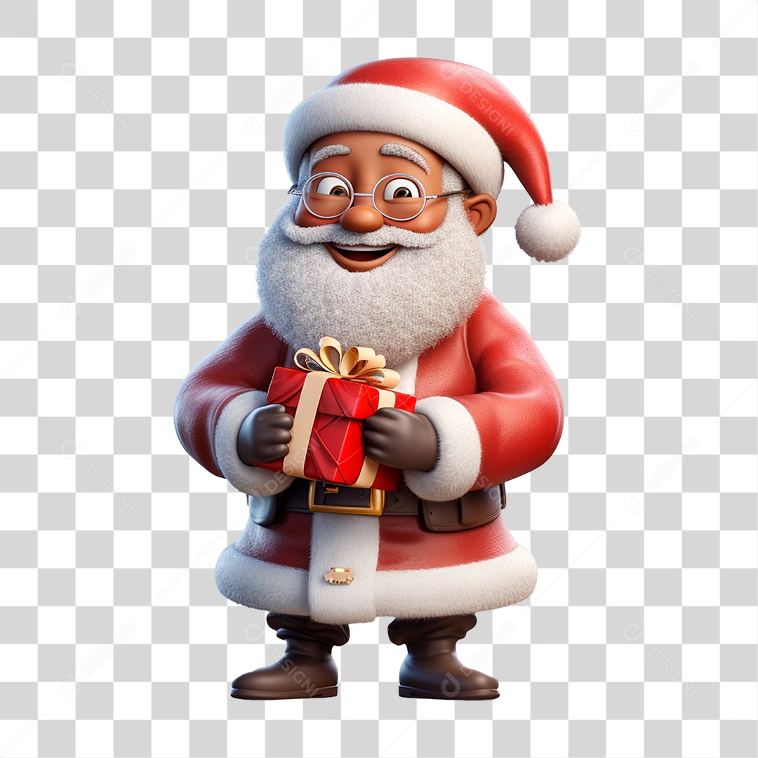 Papai Noel Segurando Presente Final de Ano Natal PNG Transparente