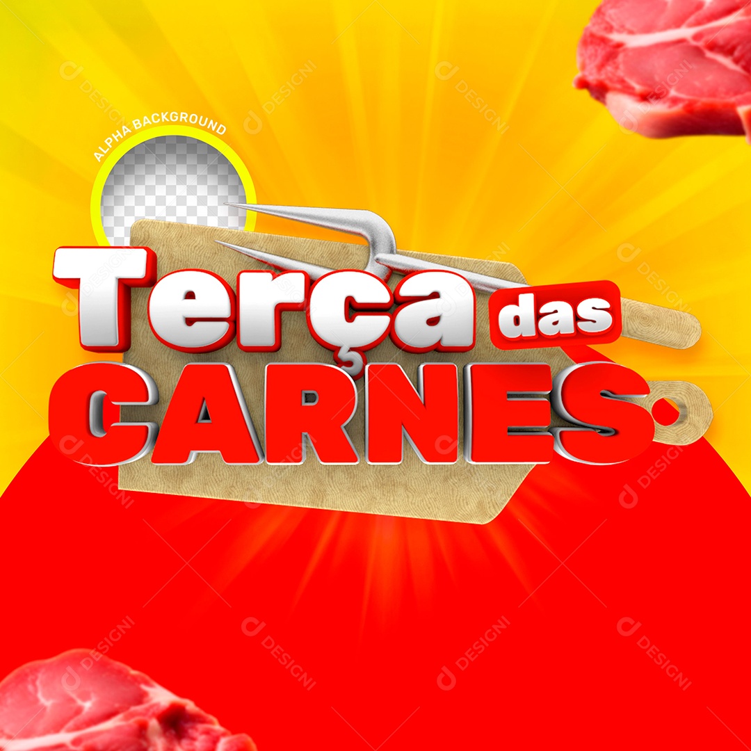 Terça das Carnes Selo 3D Branco Vermelho para Composição PSD