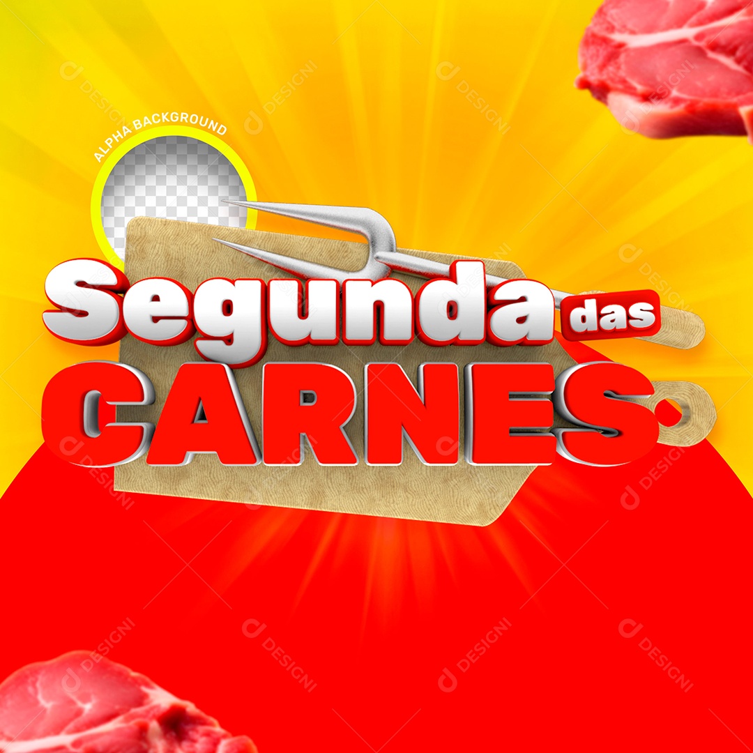 Segunda das Carnes Selo 3D Branco Vermelho para Composição PSD
