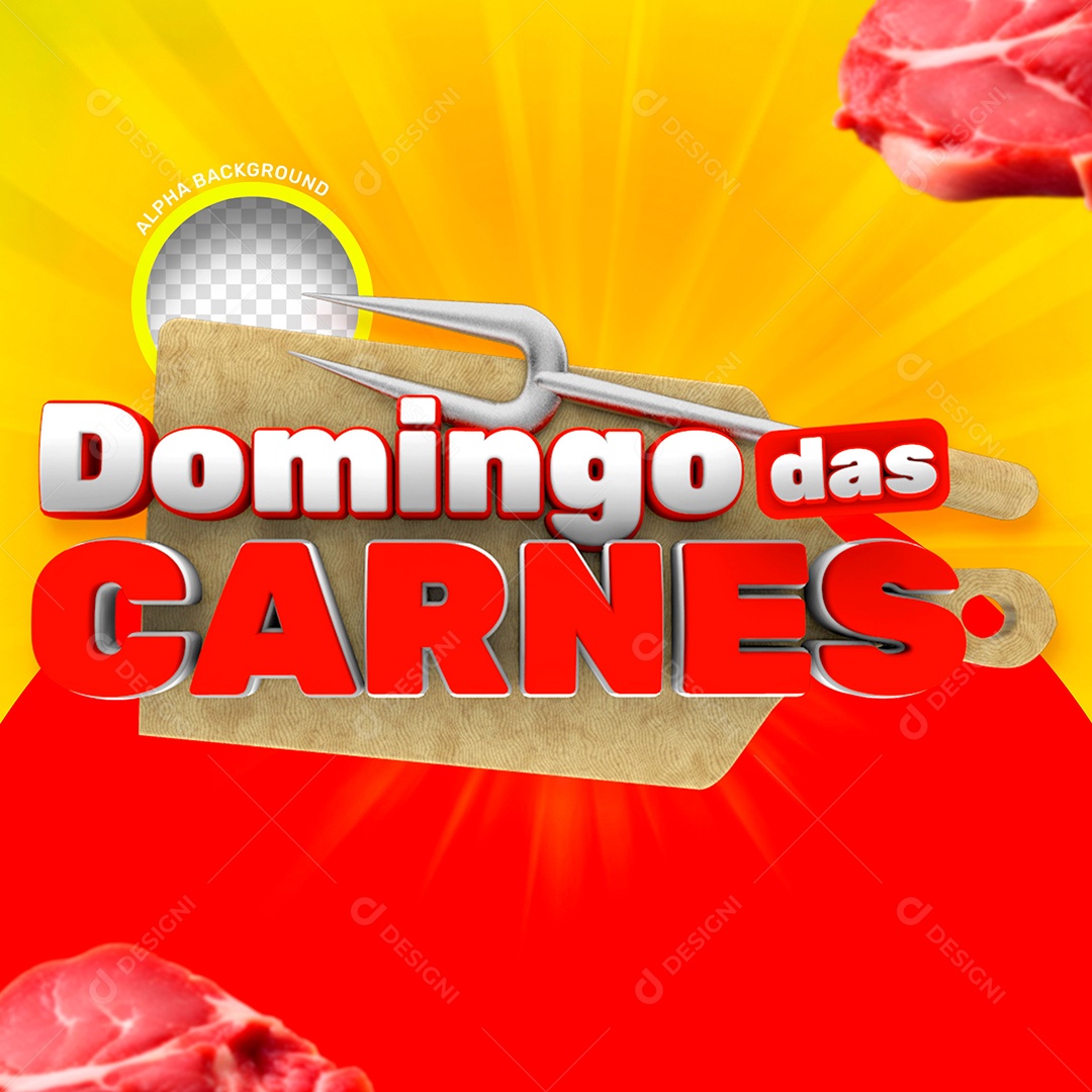 Domingo das Carnes Selo 3D Branco Vermelho para Composição PSD