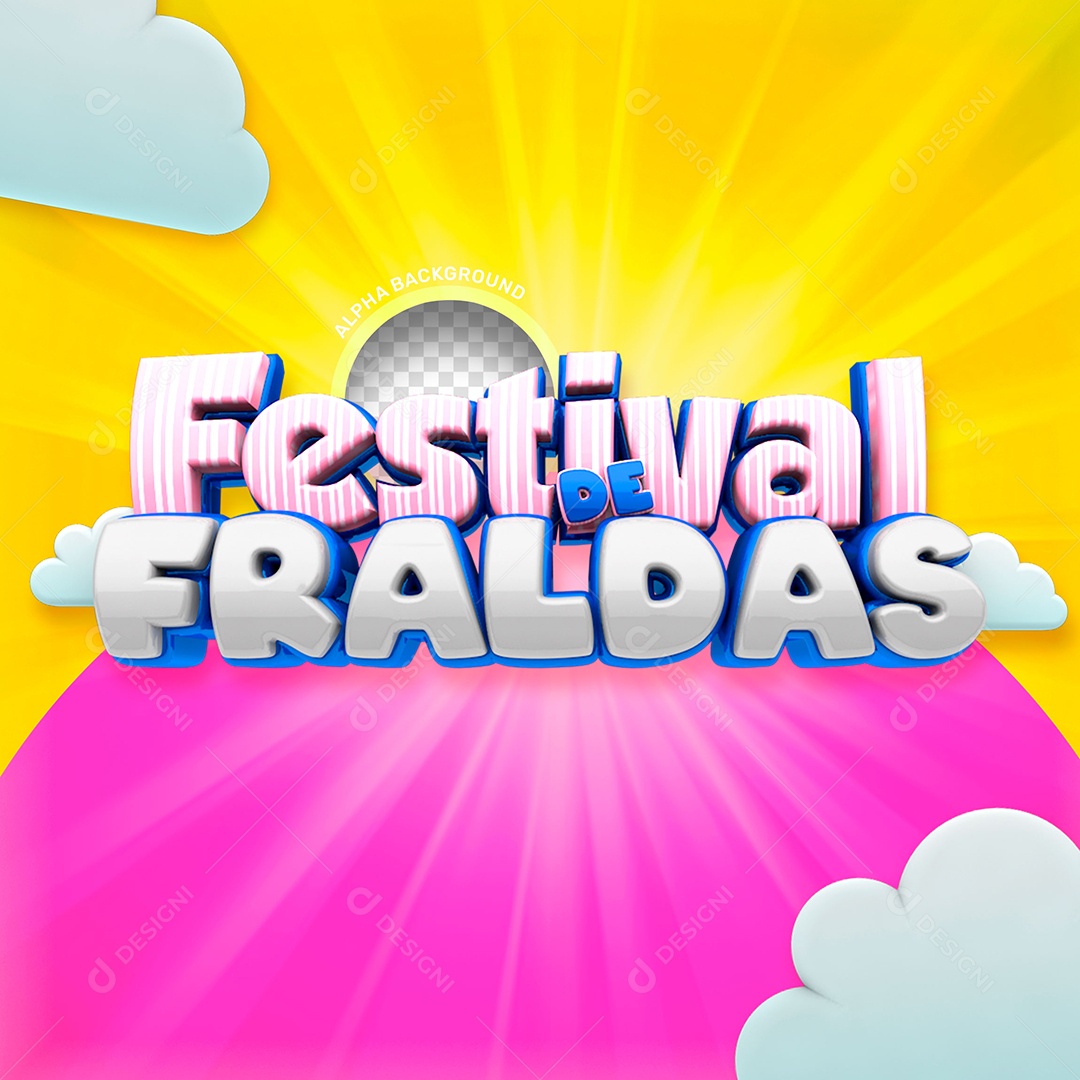 Festival de Fraldas Selo 3D Rosa Azul para Composição PSD