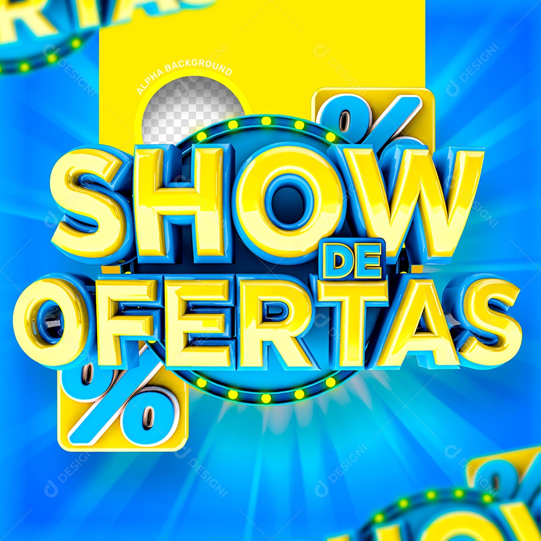 Show de Ofertas Selo 3D Azul e Amarelo para Composição PSD