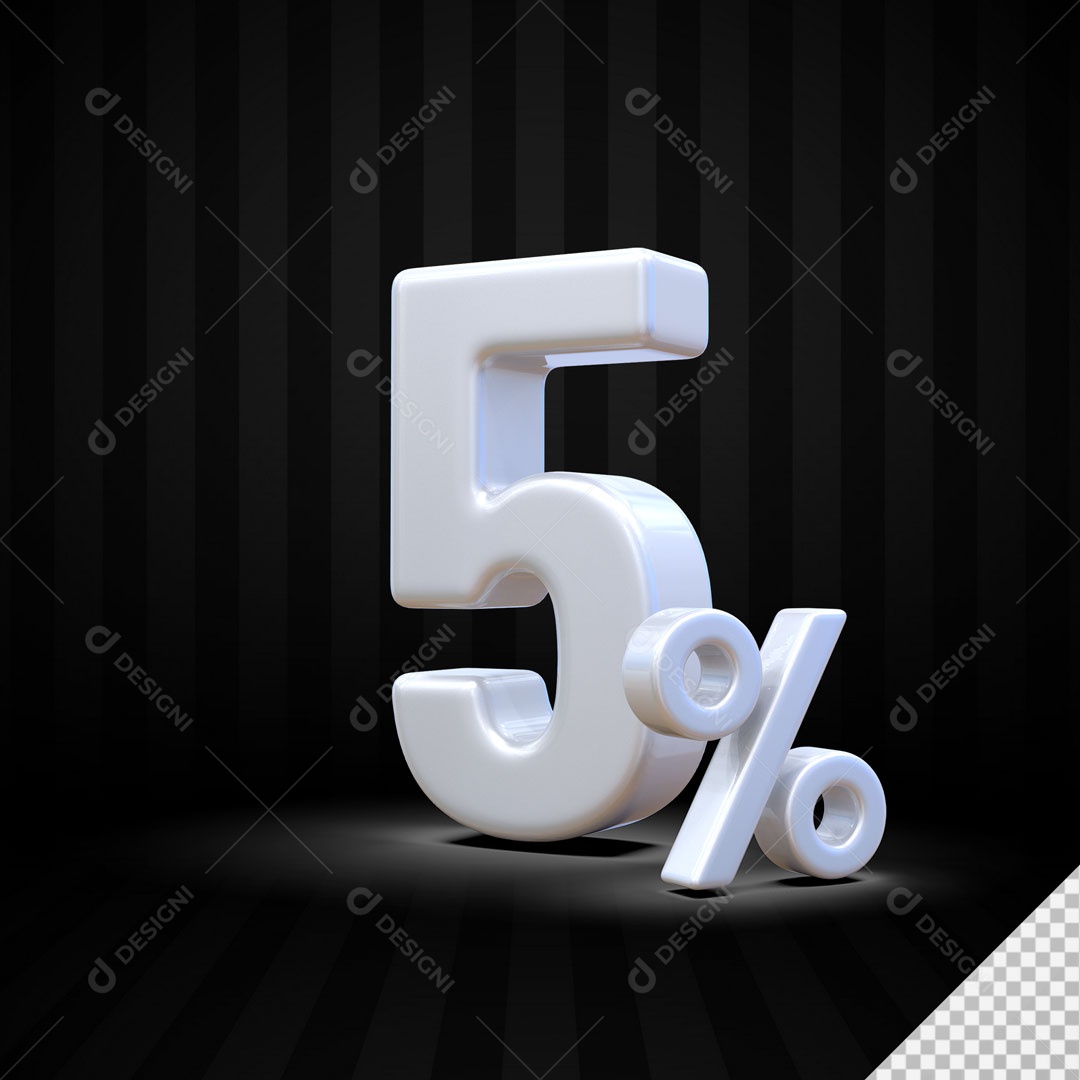 Número 3D 5% Porcento Branco Para Composição PSD