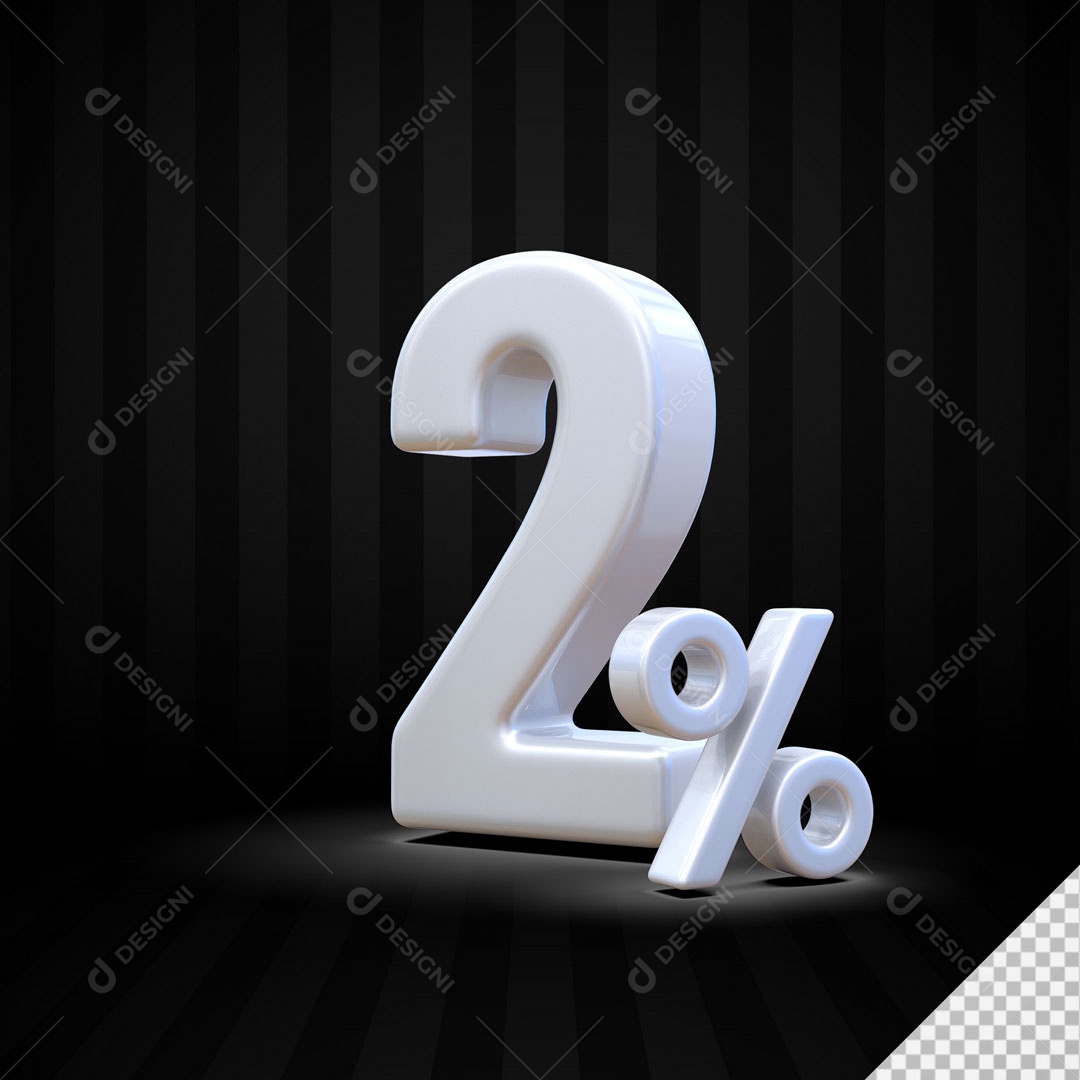 Número 3D 2% Porcento Branco Para Composição PSD