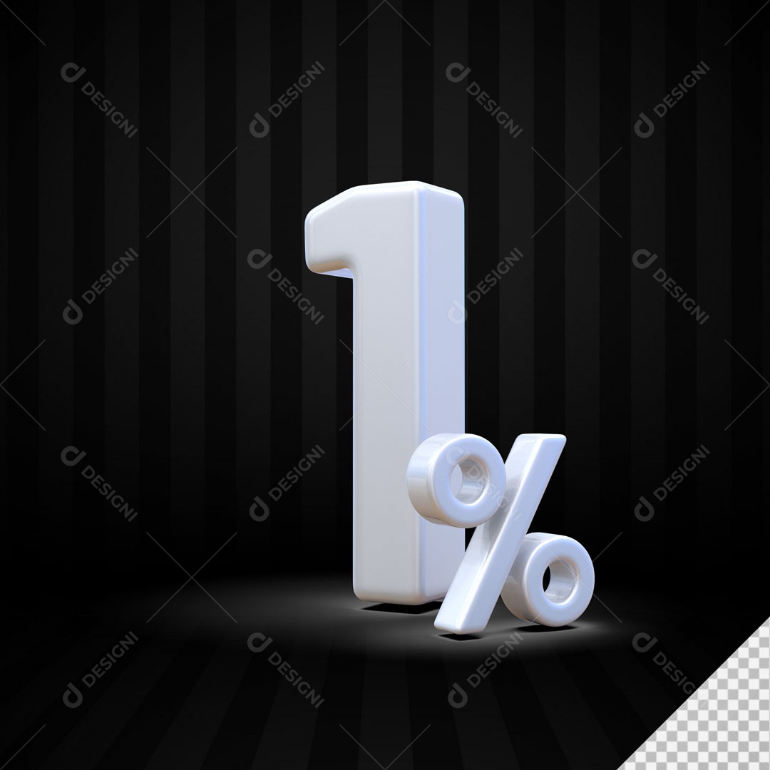 Número 3D 1% Porcento Branco Para Composição PSD