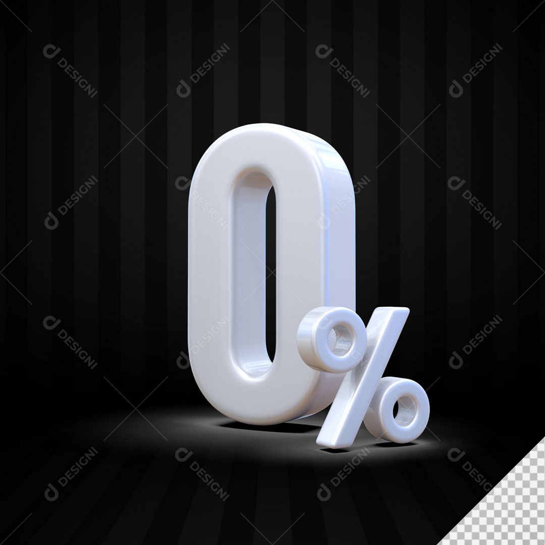 Número 3D 0% Porcento Branco Para Composição PSD