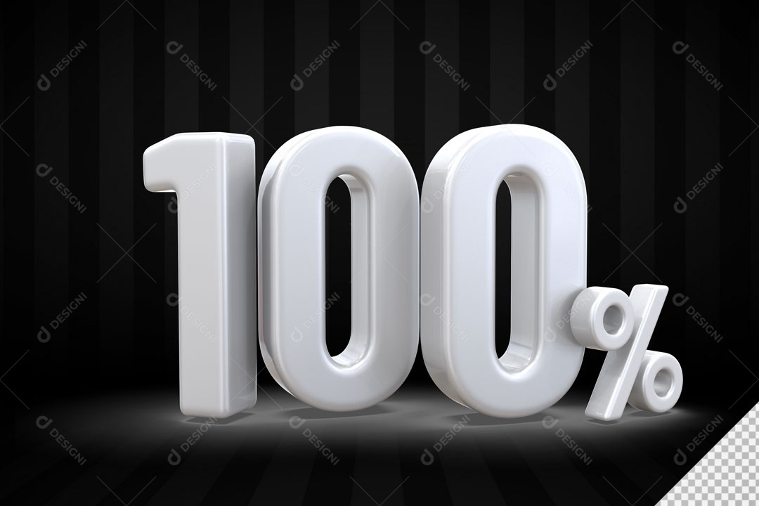 Número 3D 100% Porcento Branco Para Composição PSD