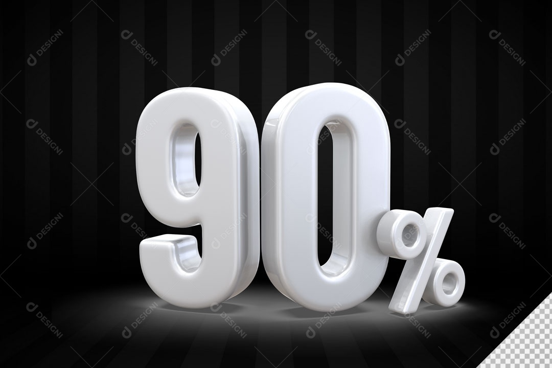 Número 3D 90% Porcento Branco Para Composição PSD