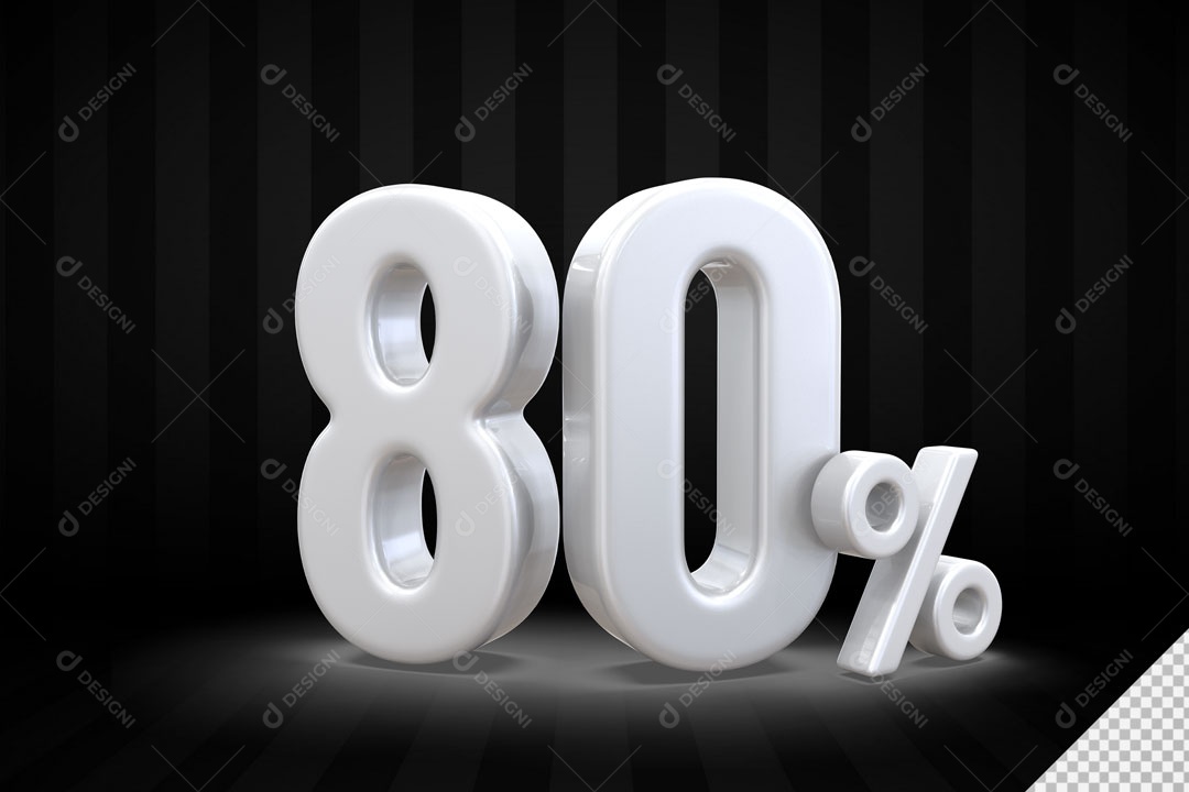 Número 3D 80% Porcento Branco Para Composição PSD